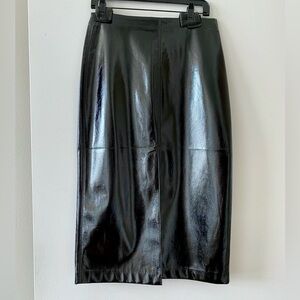 NWT GAP Shiny Black Faux Leather Patent Midi Skirt